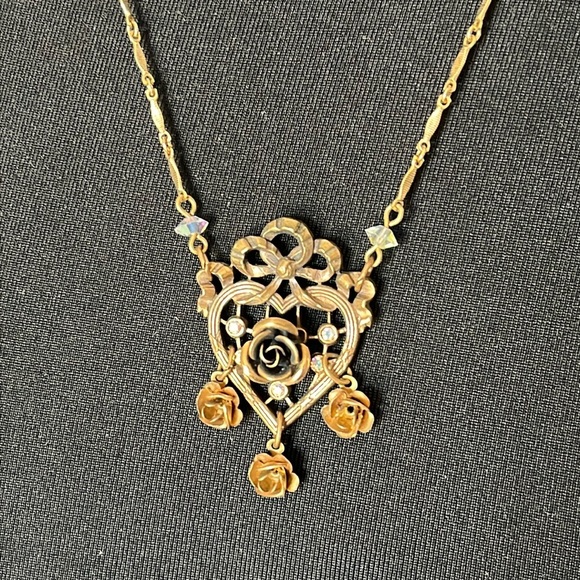 Vintage Pididdly Link Heart Rose Necklace - Picture 1 of 16